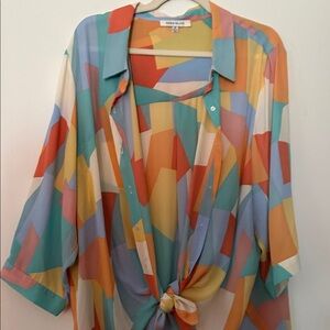 Rose & Olive Women's Multicolor Geometric Top, Sz 3X